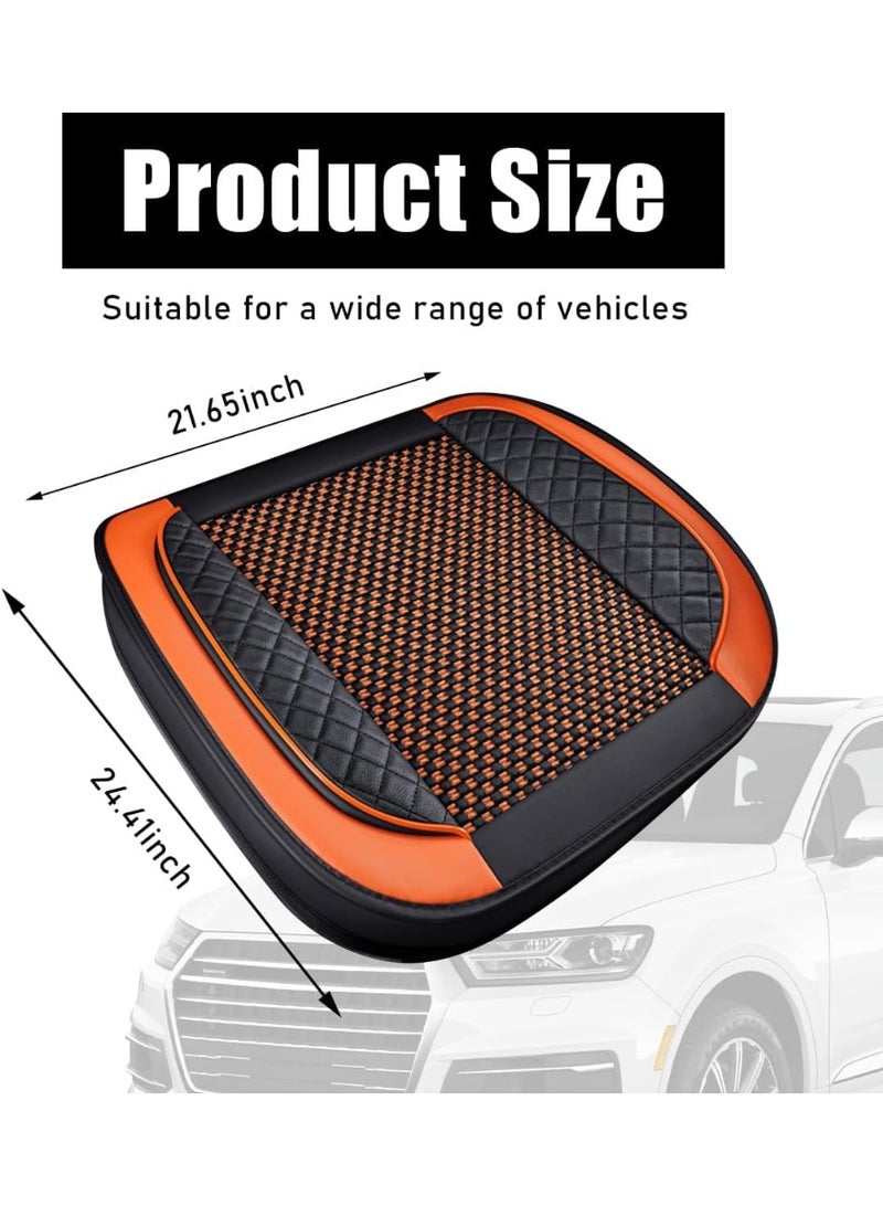 Arabest Car Seat Bottom Cover Pad, 24.4"21.7" Leather Vehicle Seat Protector Mat with Pocket, Auto Front Seat Button Cushion Pad, Universal Interior Decor Car Accessories (Knitting, Black+Orange) - Image 2